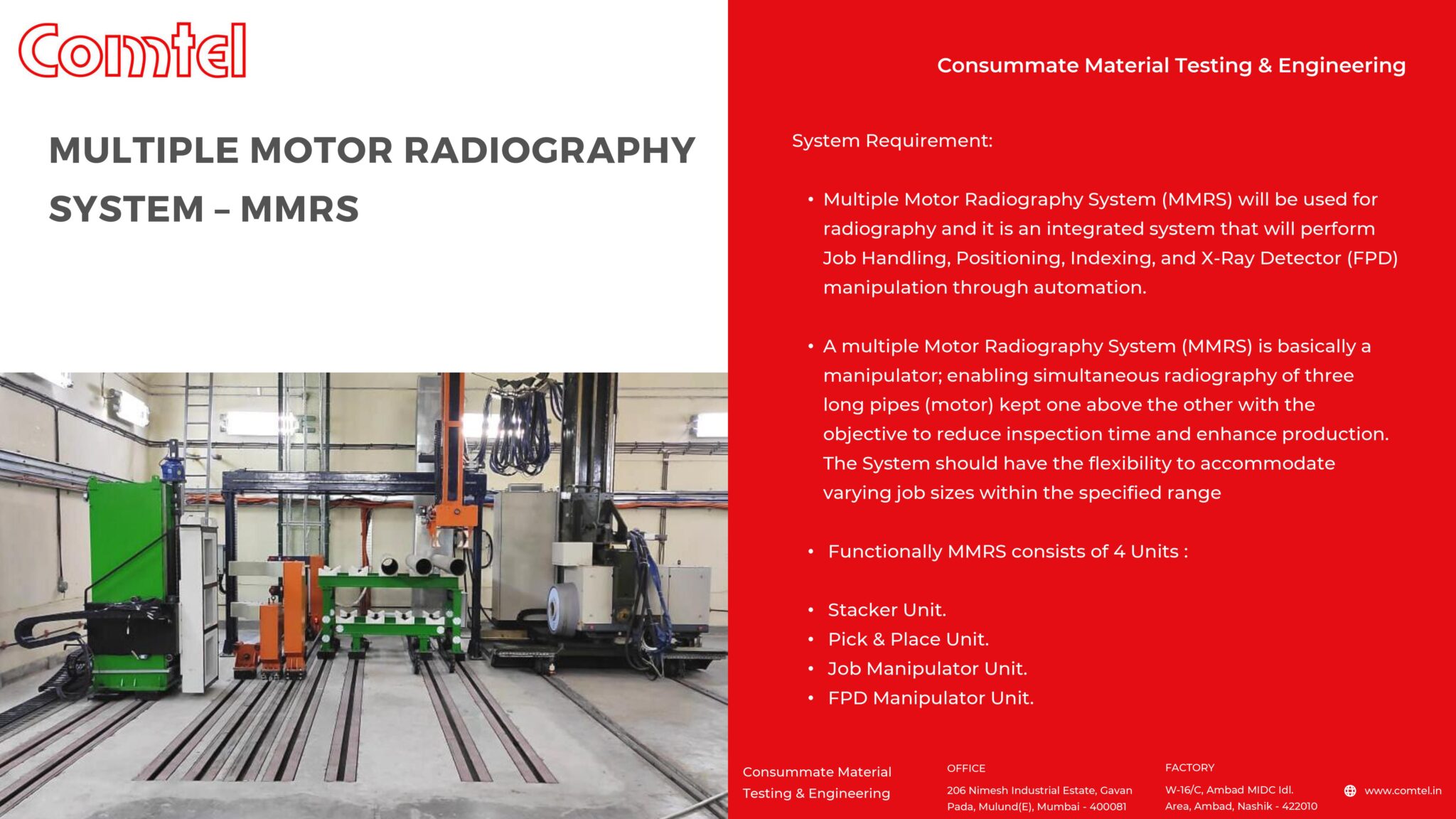 Comtel Systems MULTIPLE MOTOR RADIOGRAPHY SYSTEM – MMRS – Comtel